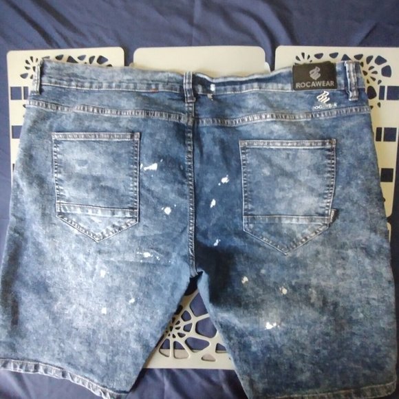Rocawear Classic Fit Distressed‎ Moto Denim Blue Shorts Men’s Size 44 - Picture 4 of 5